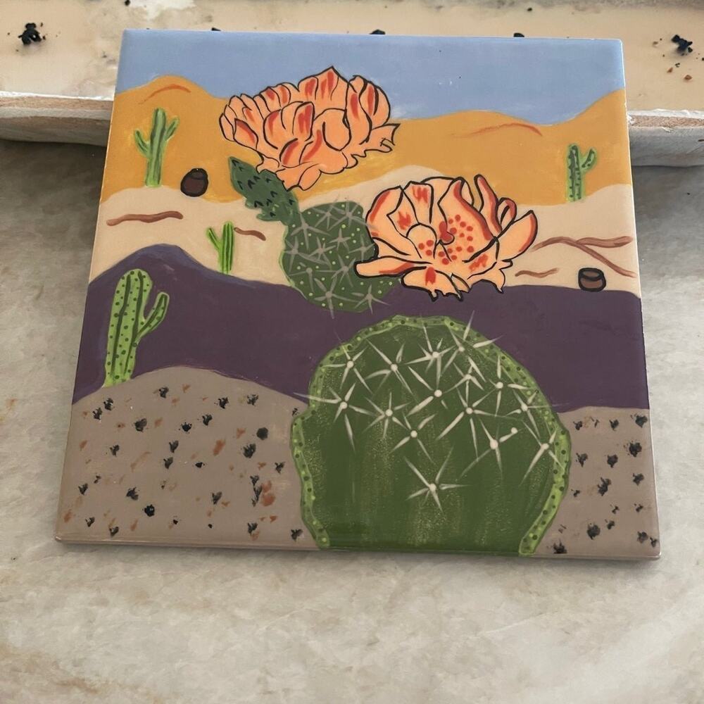 Desert scenery ceramic trivet Handpainted